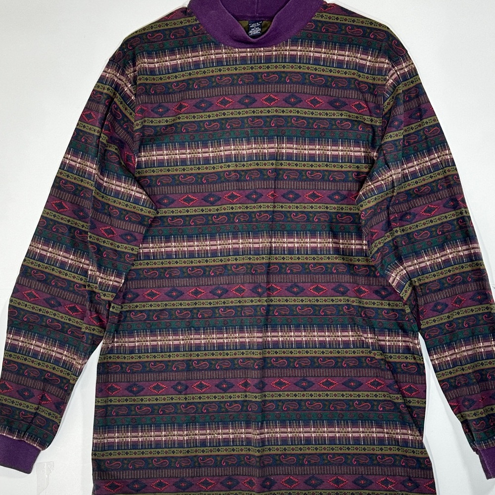 Vintage Lands End Aztec Western Long Sleeve Shirt Mens Size Large 42-44 USA Made - Picture 9 of 15